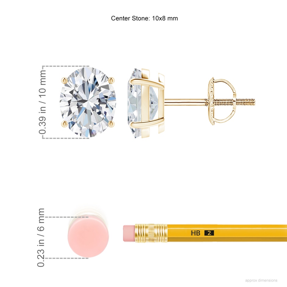 10x8mm FGVS Lab-Grown Oval Diamond Solitaire Stud Earrings in Yellow Gold ruler
