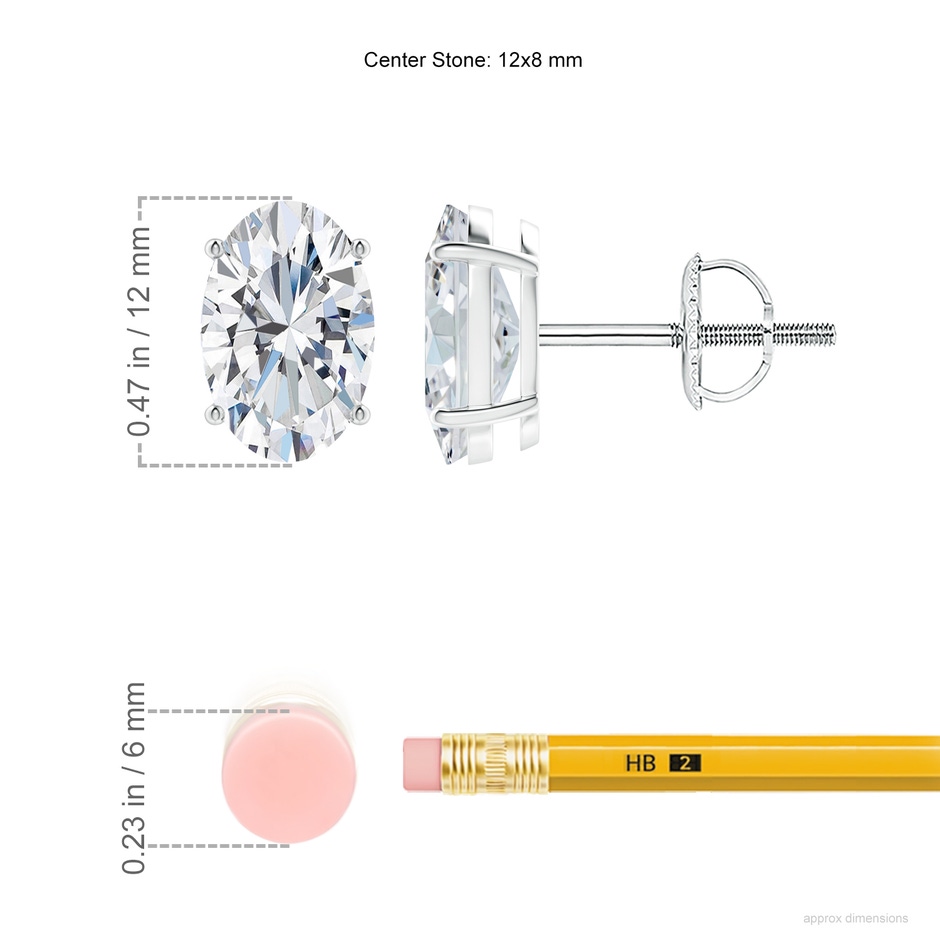 12x8mm FGVS Lab-Grown Oval Diamond Solitaire Stud Earrings in P950 Platinum ruler