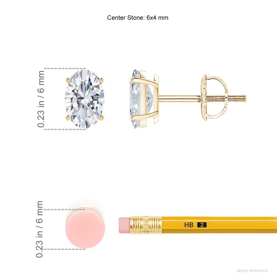 6x4mm FGVS Lab-Grown Oval Diamond Solitaire Stud Earrings in 10K Yellow Gold ruler