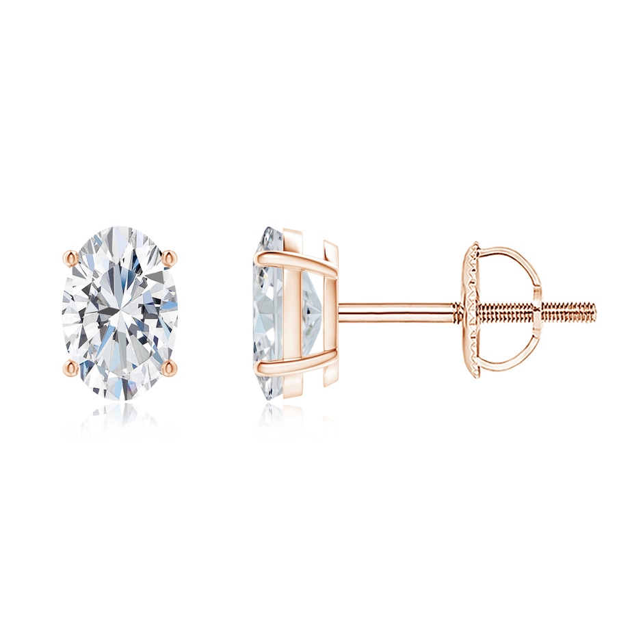 6x4mm FGVS Lab-Grown Oval Diamond Solitaire Stud Earrings in Rose Gold 