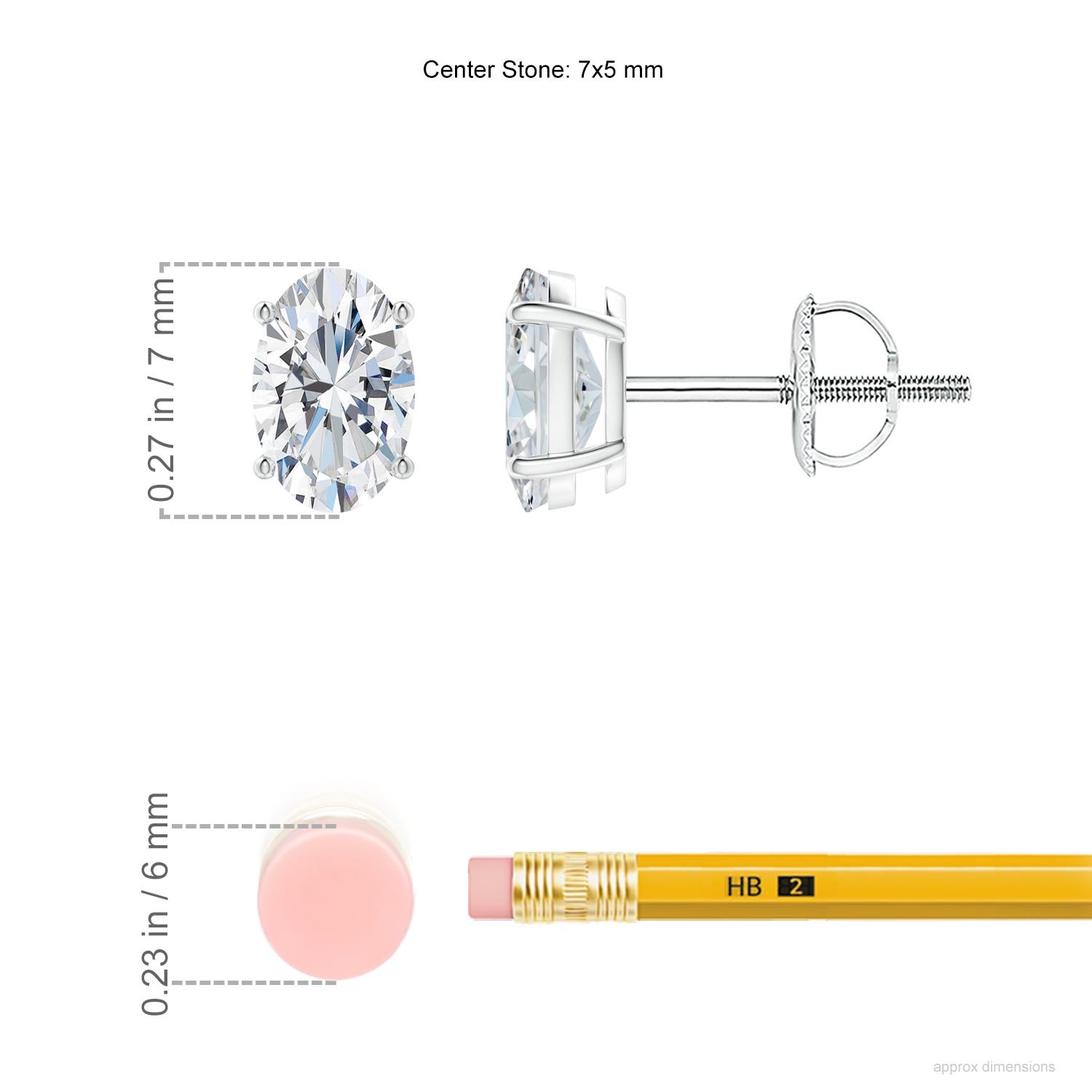 7x5mm FGVS Lab-Grown Oval Diamond Solitaire Stud Earrings in White Gold - ruler