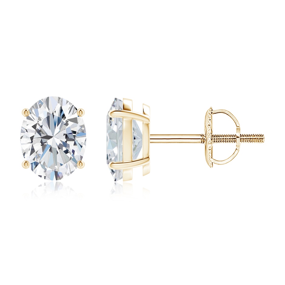 9x7mm FGVS Lab-Grown Oval Diamond Solitaire Stud Earrings in 18K Yellow Gold 
