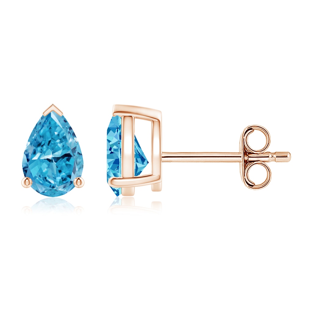 6x4mm Labgrown Pear-Shaped Lab-Grown Fancy Intense Blue Diamond Solitaire Stud Earrings in Rose Gold