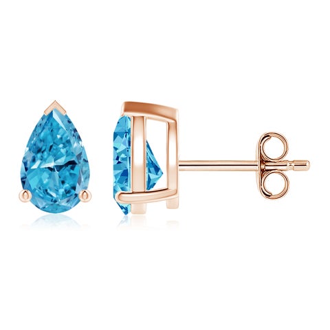 8x5mm Labgrown Pear-Shaped Lab-Grown Fancy Intense Blue Diamond Solitaire Stud Earrings in Rose Gold