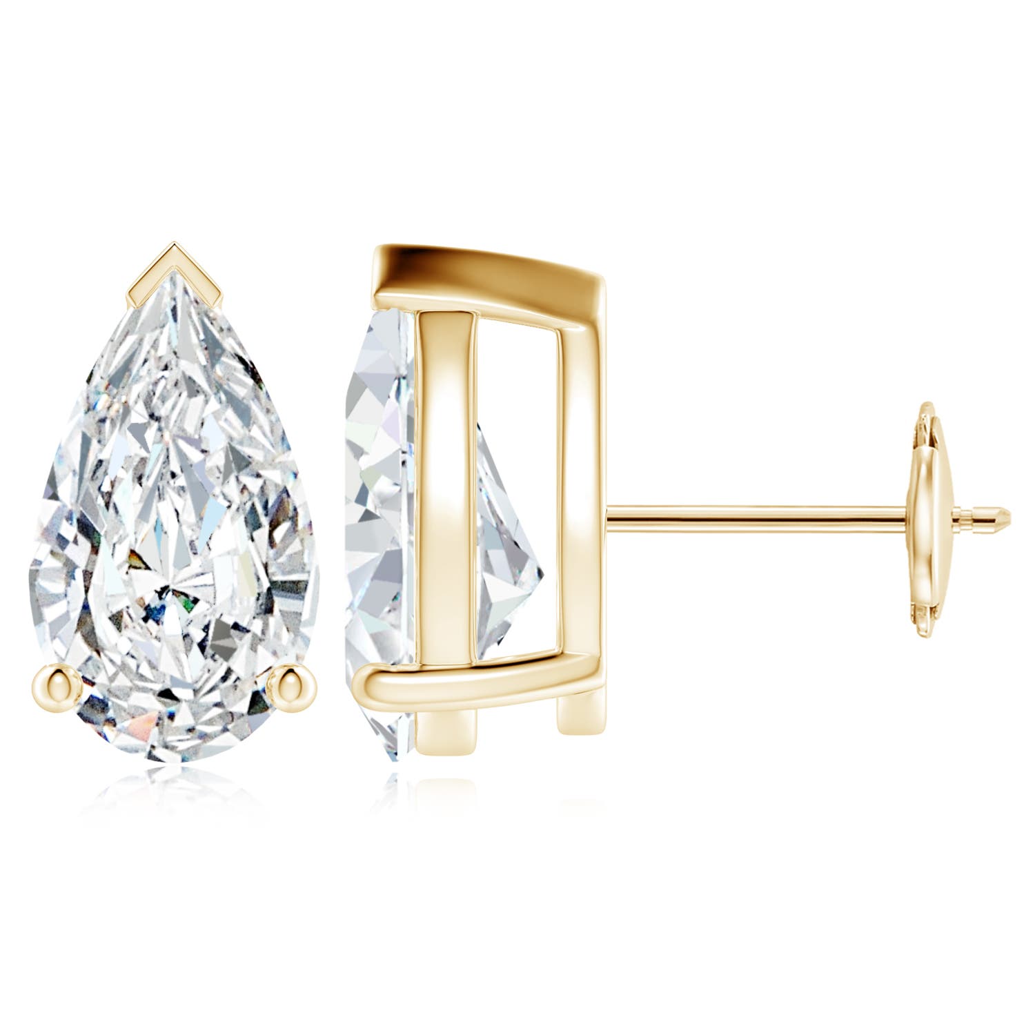 14x8mm FGVS Lab-Grown Pear-Shaped Diamond Solitaire Stud Earrings in 18K Yellow Gold