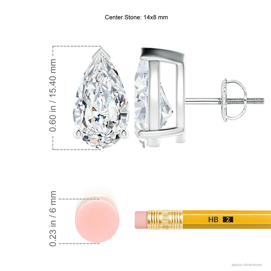 14x8mm FGVS Lab-Grown Pear-Shaped Diamond Solitaire Stud Earrings in P950 Platinum ruler