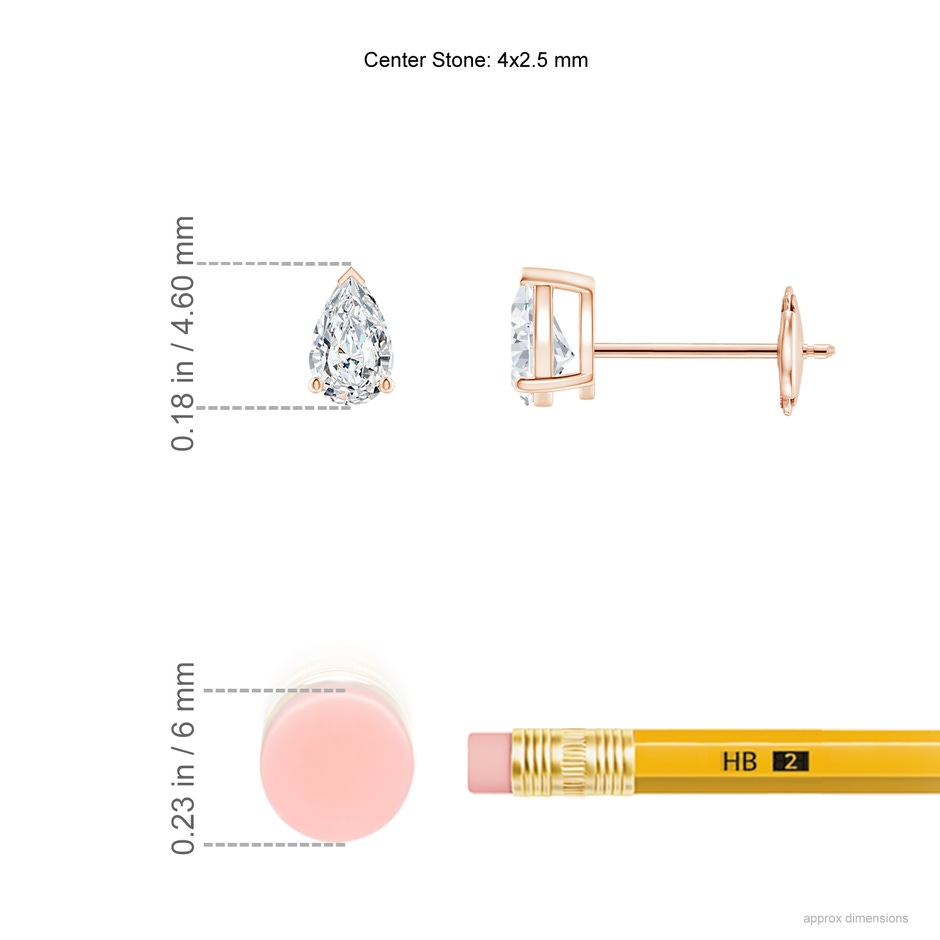4x2.5mm FGVS Lab-Grown Pear-Shaped Diamond Solitaire Stud Earrings in Rose Gold ruler