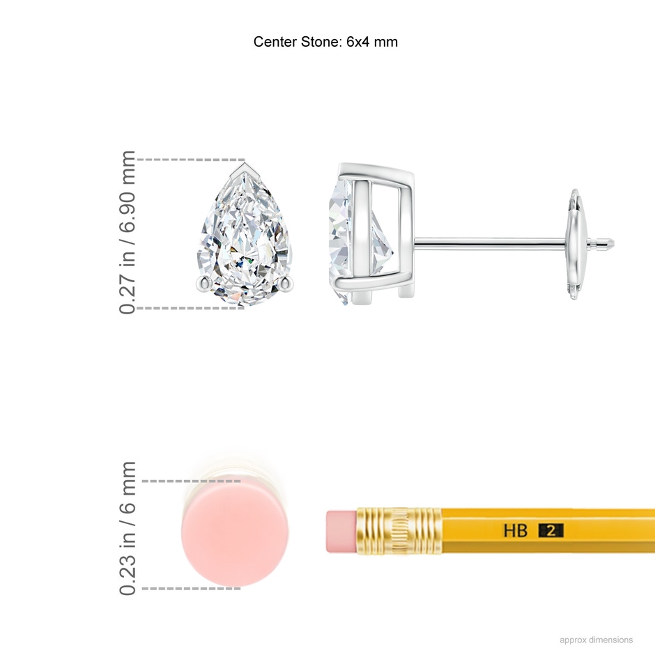 6x4mm FGVS Lab-Grown Pear-Shaped Diamond Solitaire Stud Earrings in White Gold ruler
