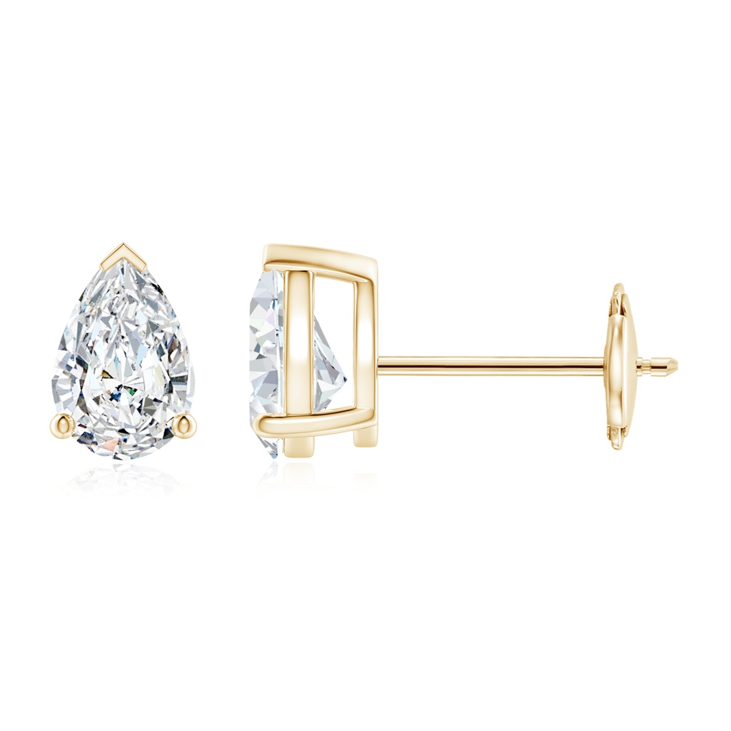 6x4mm FGVS Lab-Grown Pear-Shaped Diamond Solitaire Stud Earrings in Yellow Gold