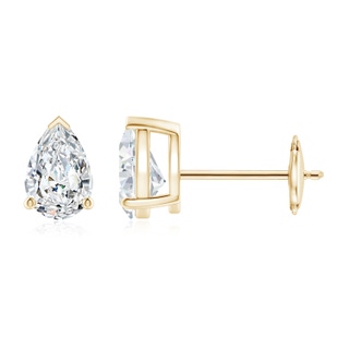 6x4mm FGVS Lab-Grown Pear-Shaped Diamond Solitaire Stud Earrings in Yellow Gold