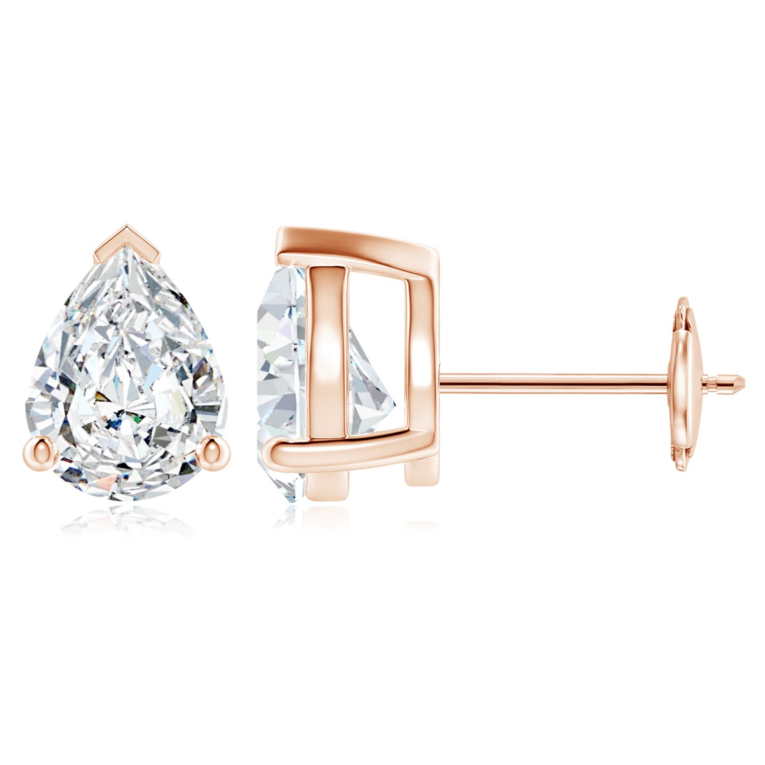 9x7mm FGVS Lab-Grown Pear-Shaped Diamond Solitaire Stud Earrings in 18CT Rose Gold