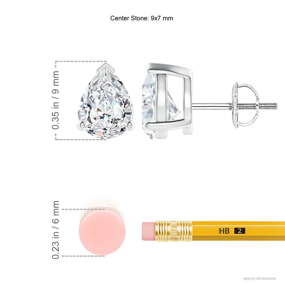 9x7mm FGVS Lab-Grown Pear-Shaped Diamond Solitaire Stud Earrings in P950 Platinum ruler