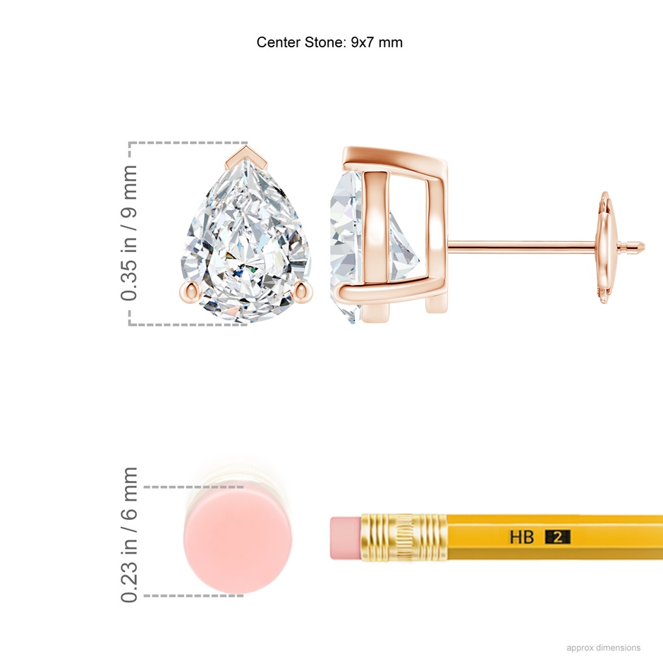9x7mm FGVS Lab-Grown Pear-Shaped Diamond Solitaire Stud Earrings in Rose Gold ruler