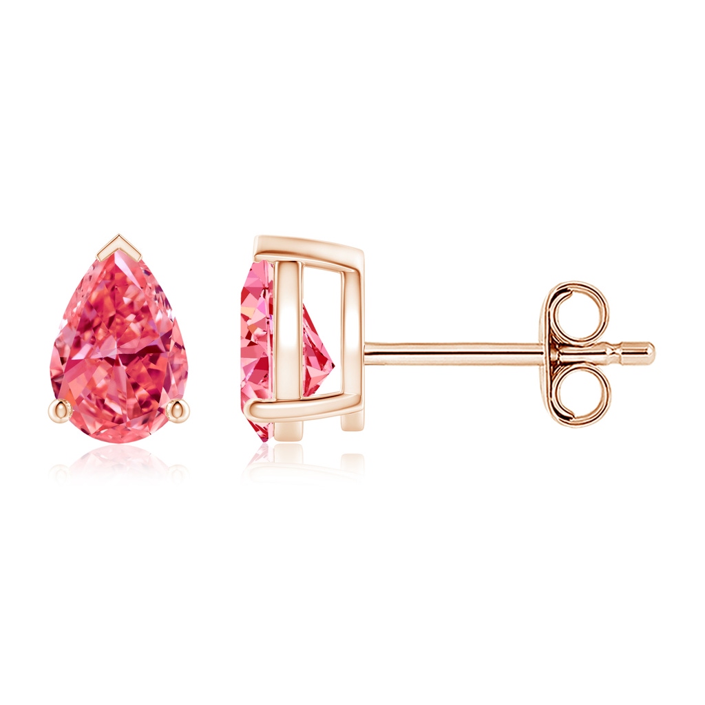 6x4mm Labgrown Pear-Shaped Lab-Grown Fancy Intense Pink Diamond Solitaire Stud Earrings in Rose Gold