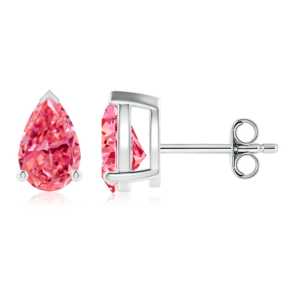 8x5mm Labgrown Pear-Shaped Lab-Grown Fancy Intense Pink Diamond Solitaire Stud Earrings in White Gold