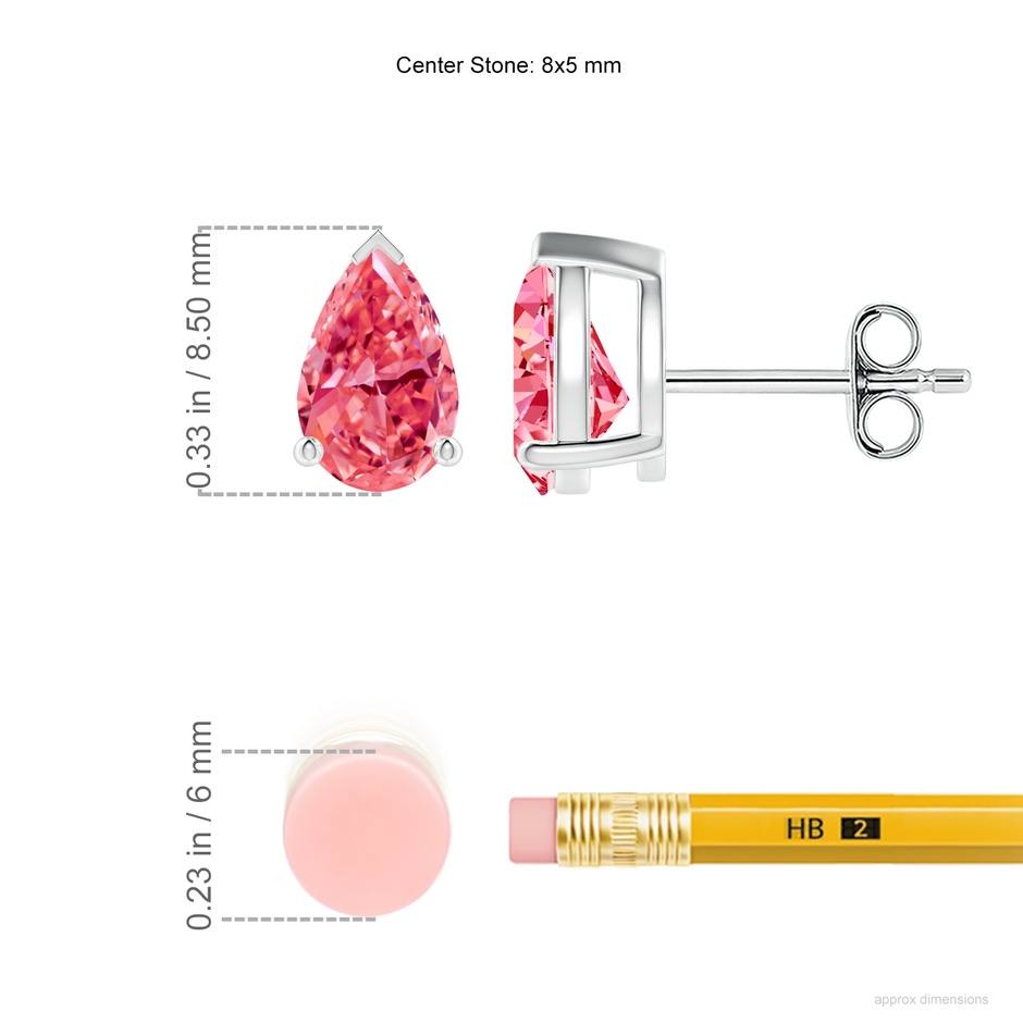 8x5mm Labgrown Pear-Shaped Lab-Grown Fancy Intense Pink Diamond Solitaire Stud Earrings in White Gold ruler