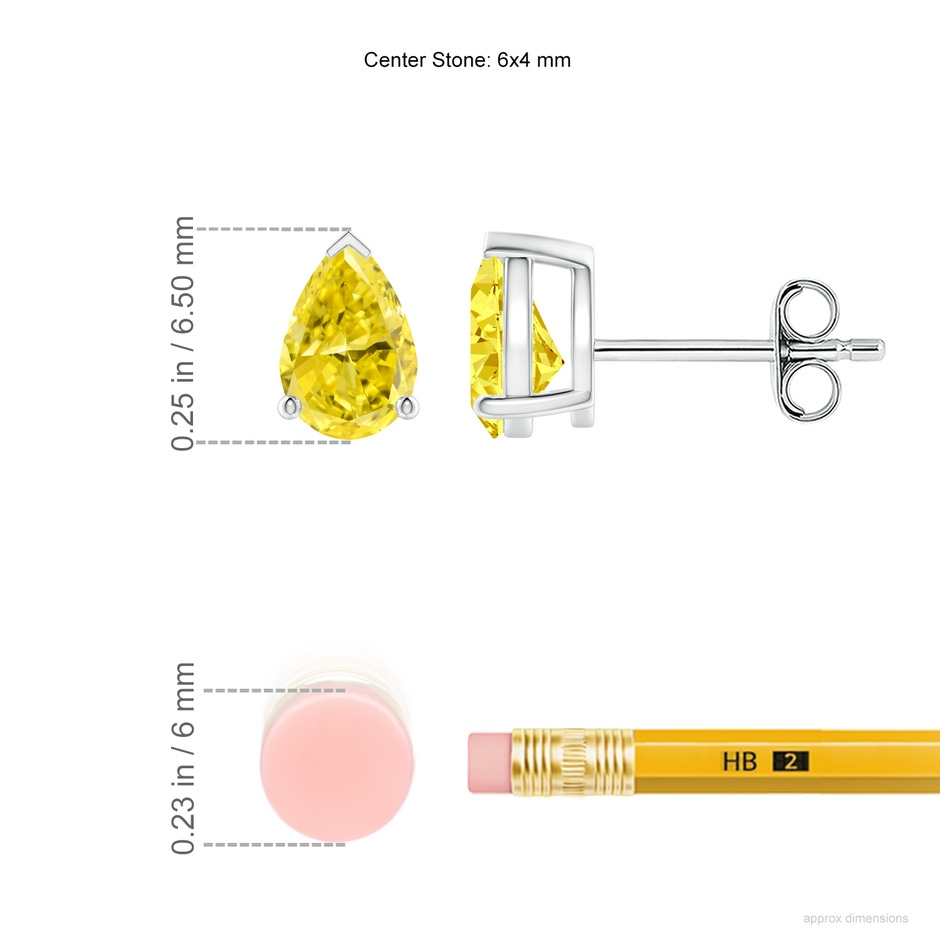 6x4mm Labgrown Pear-Shaped Lab-Grown Fancy Intense Yellow Diamond Solitaire Stud Earrings in P950 Platinum ruler