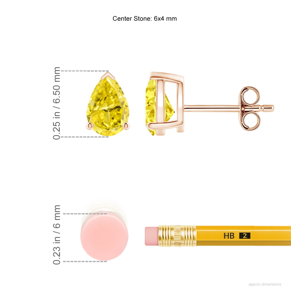 6x4mm Labgrown Pear-Shaped Lab-Grown Fancy Intense Yellow Diamond Solitaire Stud Earrings in Rose Gold ruler