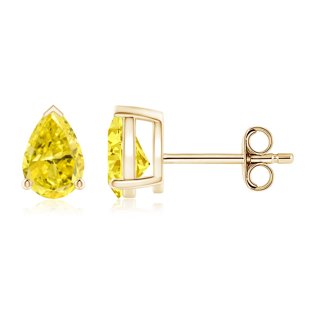 6x4mm Labgrown Pear-Shaped Lab-Grown Fancy Intense Yellow Diamond Solitaire Stud Earrings in Yellow Gold