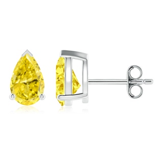 8x5mm Labgrown Pear-Shaped Lab-Grown Fancy Intense Yellow Diamond Solitaire Stud Earrings in White Gold