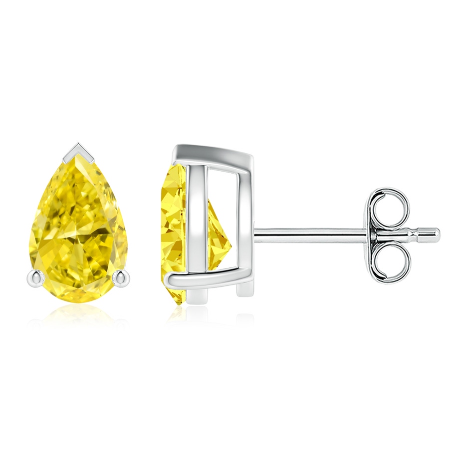 8x5mm Labgrown Pear-Shaped Lab-Grown Fancy Intense Yellow Diamond Solitaire Stud Earrings in White Gold 