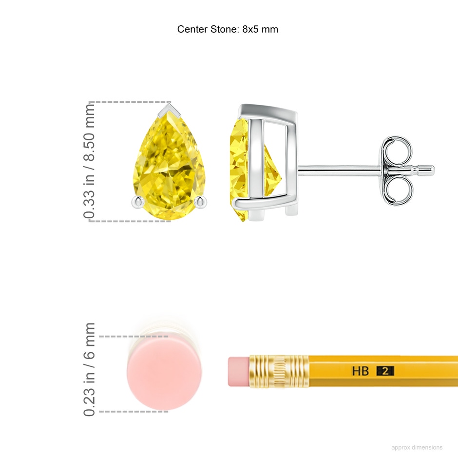 8x5mm Labgrown Pear-Shaped Lab-Grown Fancy Intense Yellow Diamond Solitaire Stud Earrings in White Gold ruler