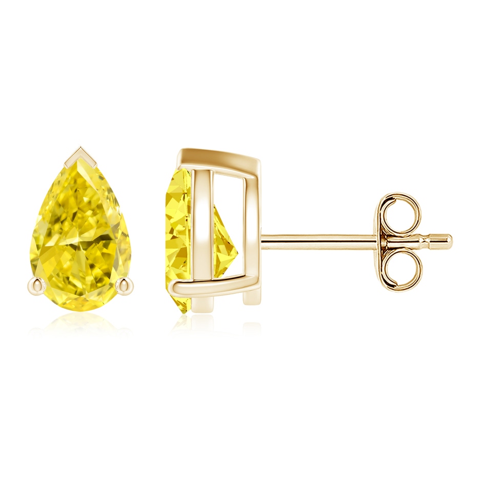 8x5mm Labgrown Pear-Shaped Lab-Grown Fancy Intense Yellow Diamond Solitaire Stud Earrings in Yellow Gold 
