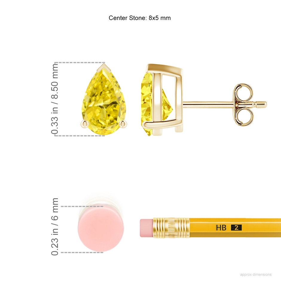 8x5mm Labgrown Pear-Shaped Lab-Grown Fancy Intense Yellow Diamond Solitaire Stud Earrings in Yellow Gold ruler