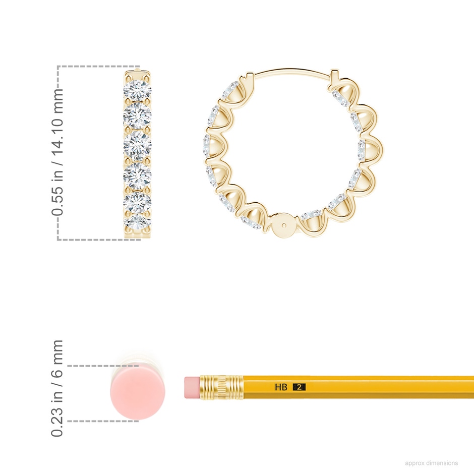 2.15mm FGVS Lab-Grown Prong-Set Diamond Inside Out Hoop Earrings in 10K Yellow Gold ruler