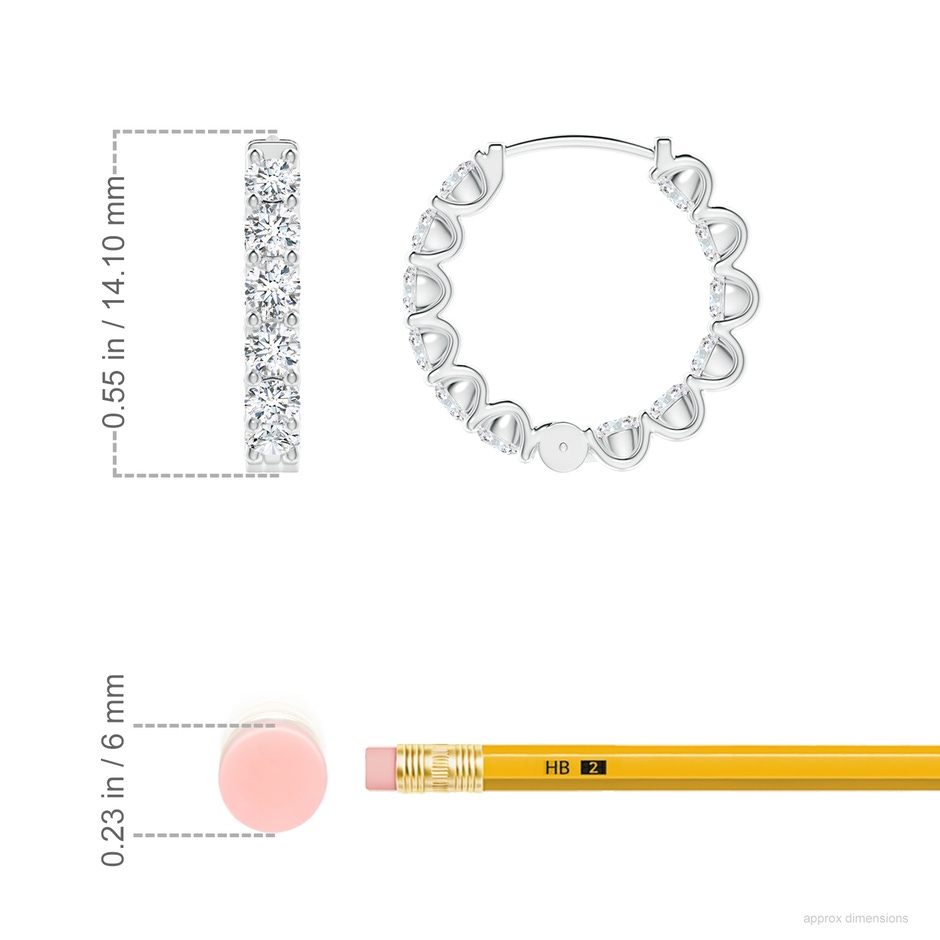 2.15mm FGVS Lab-Grown Prong-Set Diamond Inside Out Hoop Earrings in P950 Platinum ruler