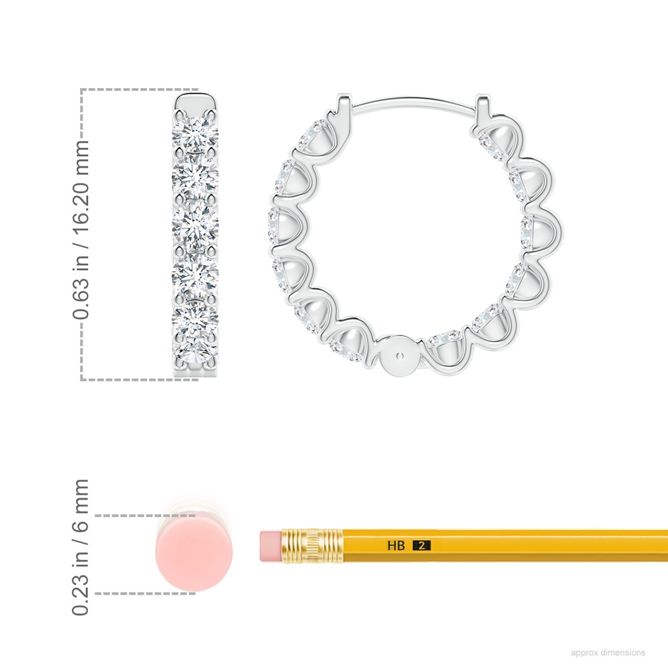 2.5mm FGVS Lab-Grown Prong-Set Diamond Inside Out Hoop Earrings in 10K White Gold ruler