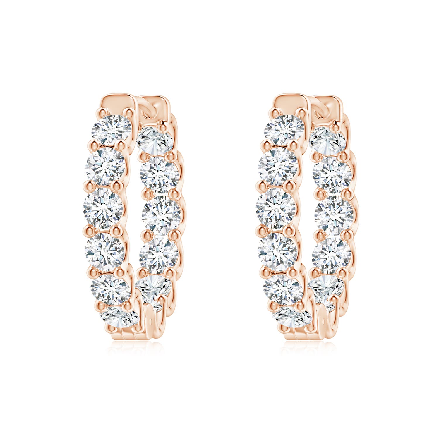 2.5mm FGVS Lab-Grown Prong-Set Round Diamond Inside Out Hinged Clip Hoop Earrings in 18CT Rose Gold
