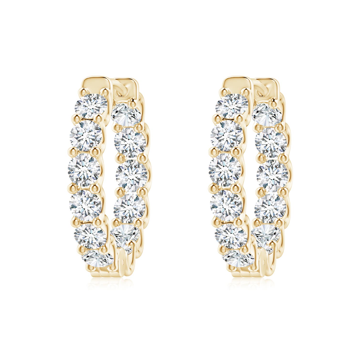 2.5mm FGVS Lab-Grown Prong-Set Round Diamond Inside Out Hinged Clip Hoop Earrings in 18CT Yellow Gold