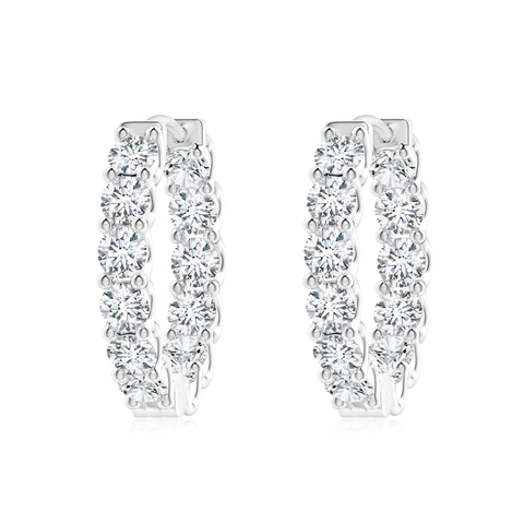 3.2mm FGVS Lab-Grown Prong-Set Round Diamond Inside Out Hinged Clip Hoop Earrings in White Gold