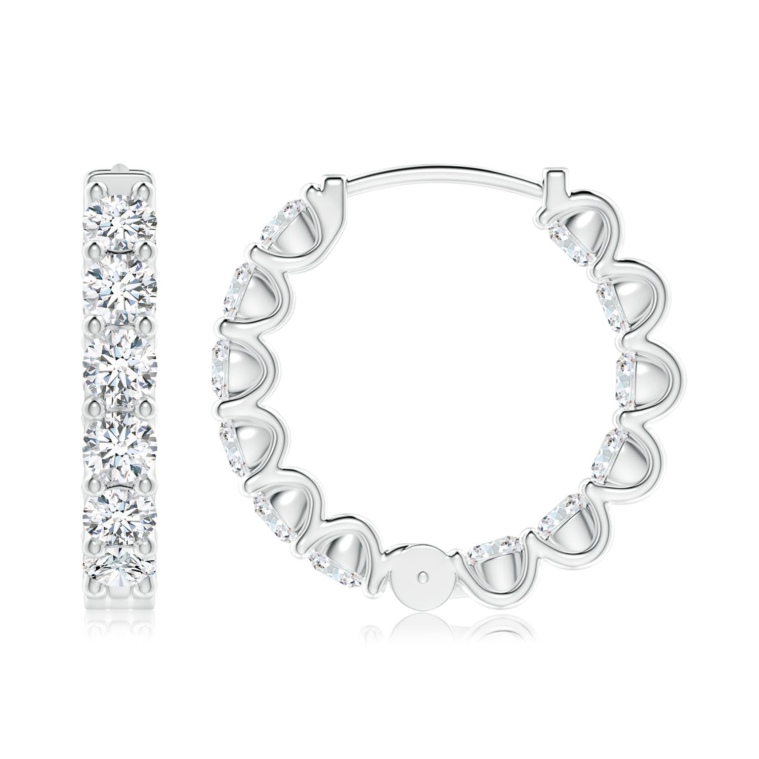 3.2mm FGVS Lab-Grown Prong-Set Round Diamond Inside Out Hinged Clip Hoop Earrings in White Gold