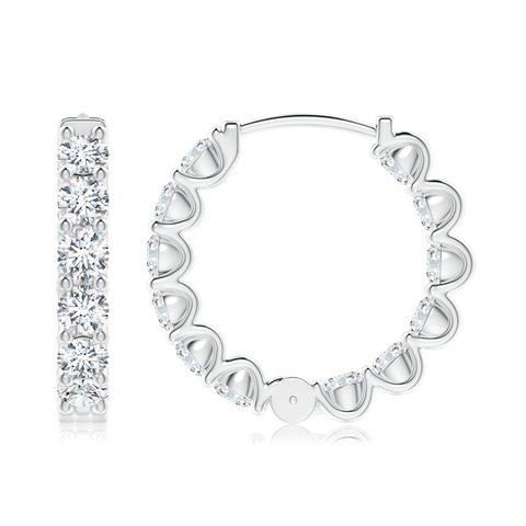 3.2mm FGVS Lab-Grown Prong-Set Round Diamond Inside Out Hinged Clip Hoop Earrings in White Gold