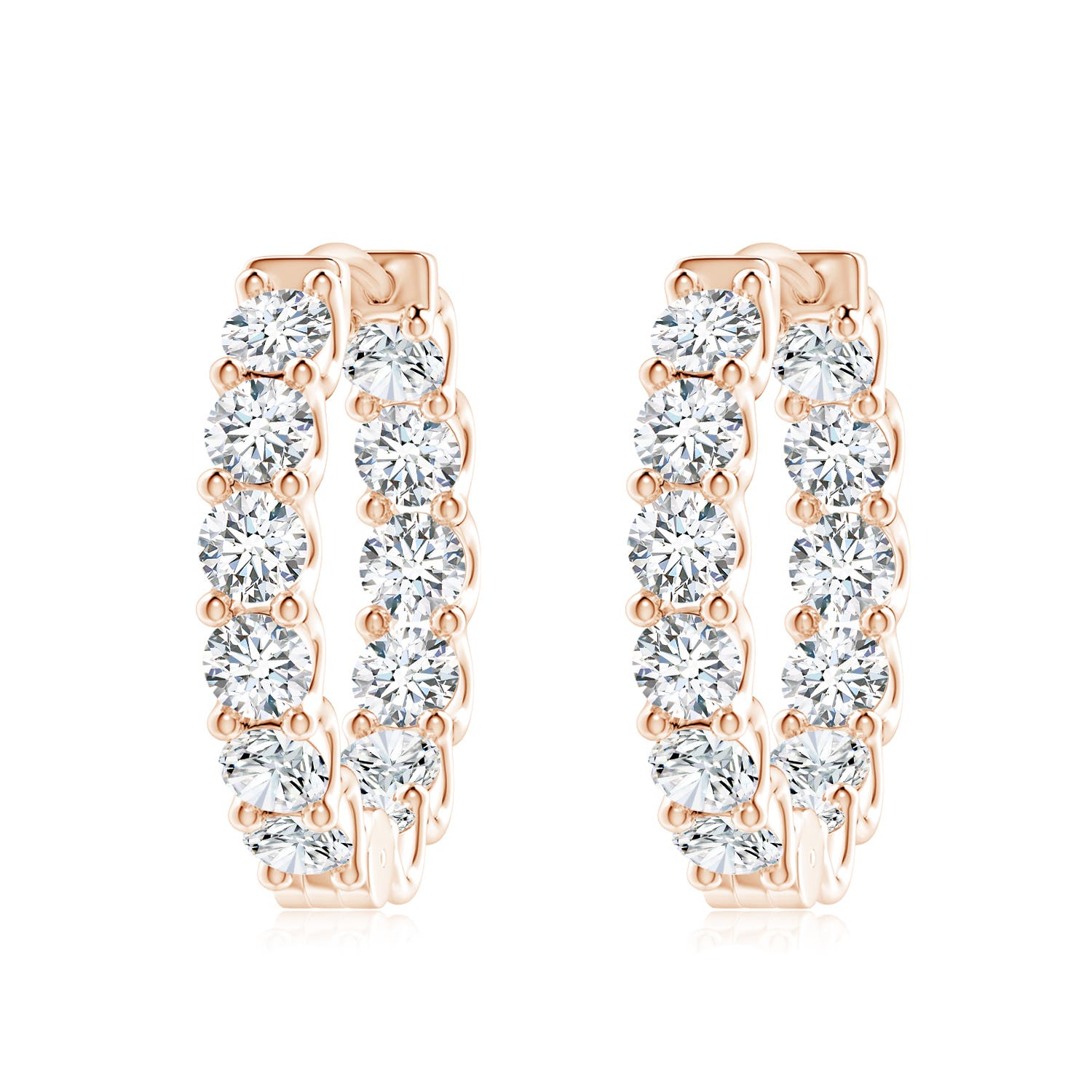 3.75mm FGVS Lab-Grown Prong-Set Round Diamond Inside Out Hinged Clip Hoop Earrings in Rose Gold