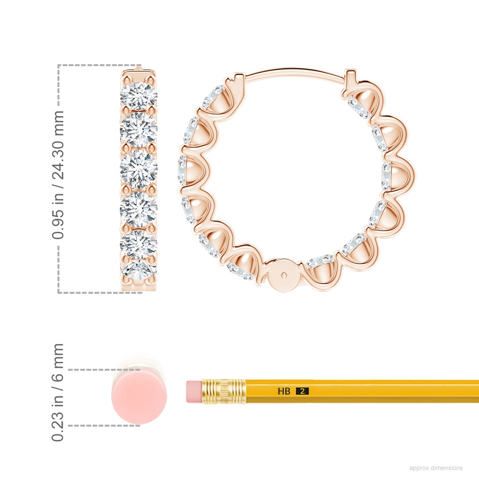 3.75mm FGVS Lab-Grown Prong-Set Diamond Inside Out Hoop Earrings in Rose Gold ruler