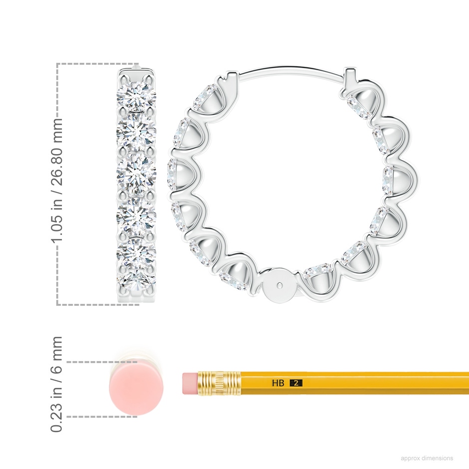 4.2mm FGVS Lab-Grown Prong-Set Diamond Inside Out Hoop Earrings in P950 Platinum ruler