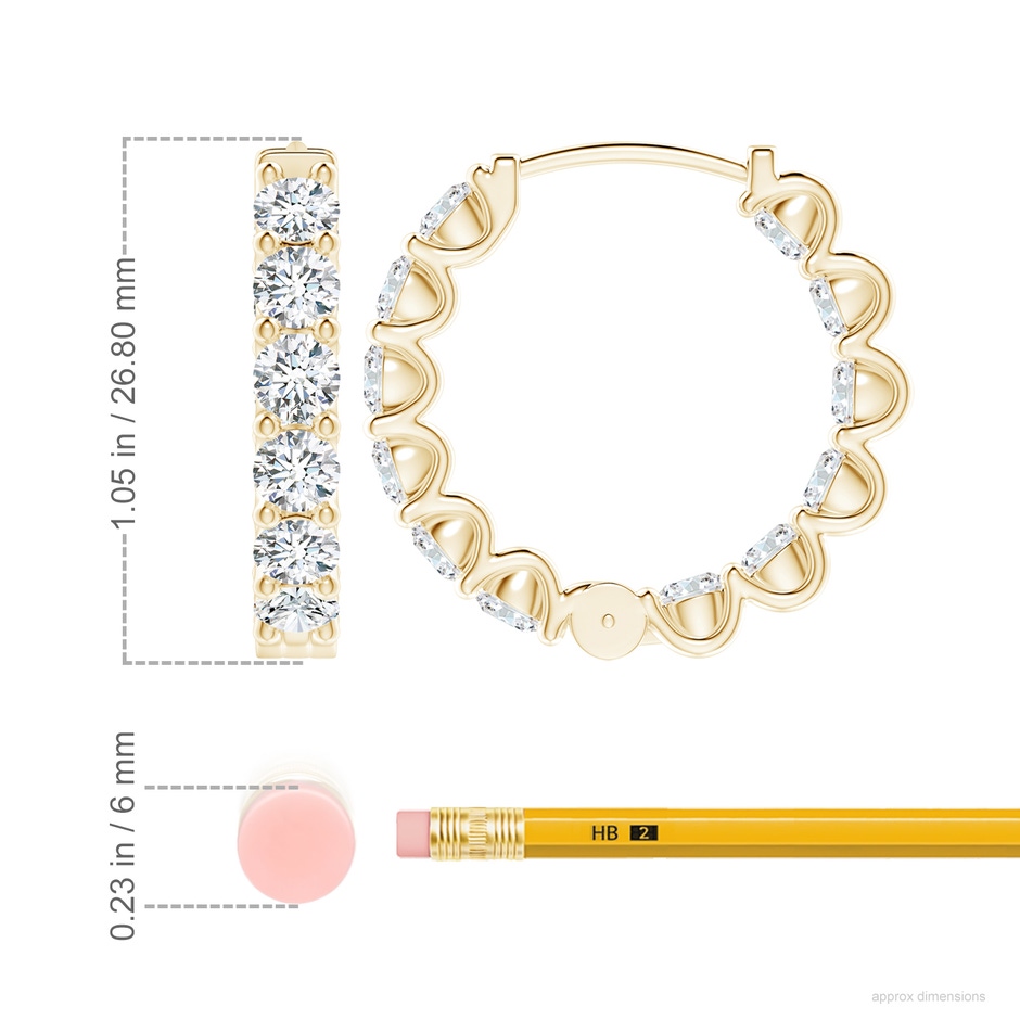 4.2mm FGVS Lab-Grown Prong-Set Diamond Inside Out Hoop Earrings in Yellow Gold ruler