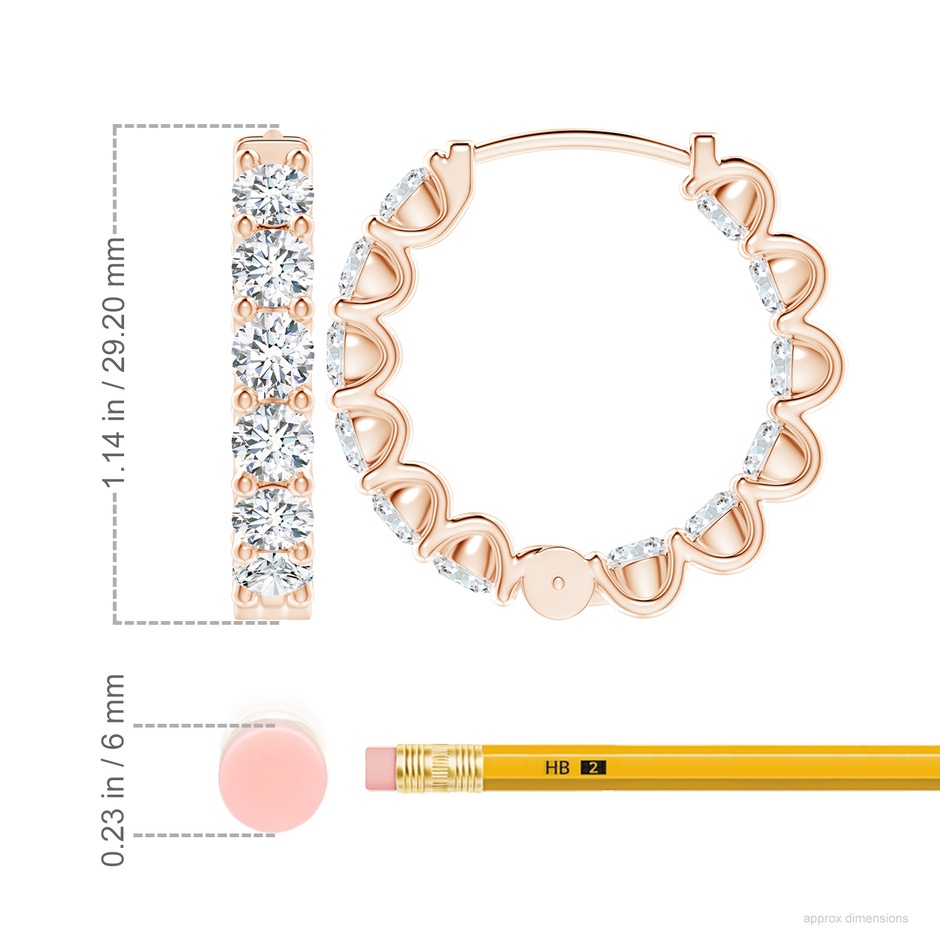 4.5mm FGVS Lab-Grown Prong-Set Diamond Inside Out Hoop Earrings in Rose Gold ruler