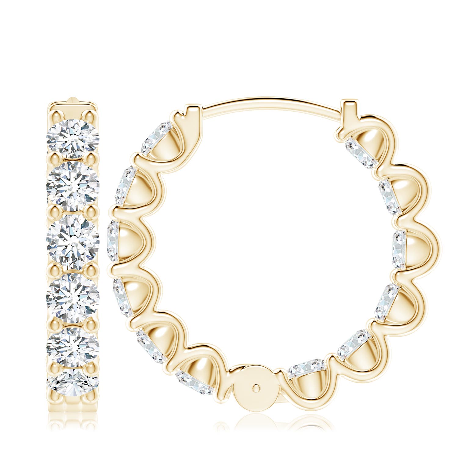 4.5mm FGVS Lab-Grown Prong-Set Round Diamond Inside Out Hinged Clip Hoop Earrings in Yellow Gold