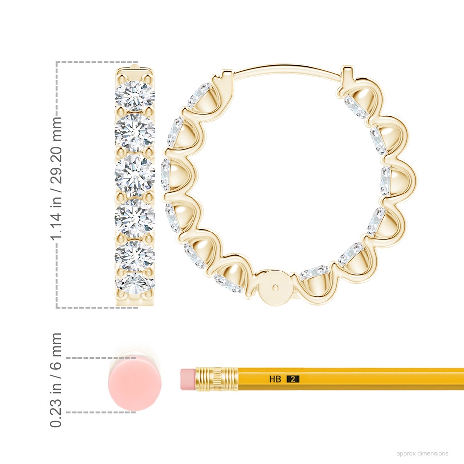 4.5mm FGVS Lab-Grown Prong-Set Diamond Inside Out Hoop Earrings in Yellow Gold ruler
