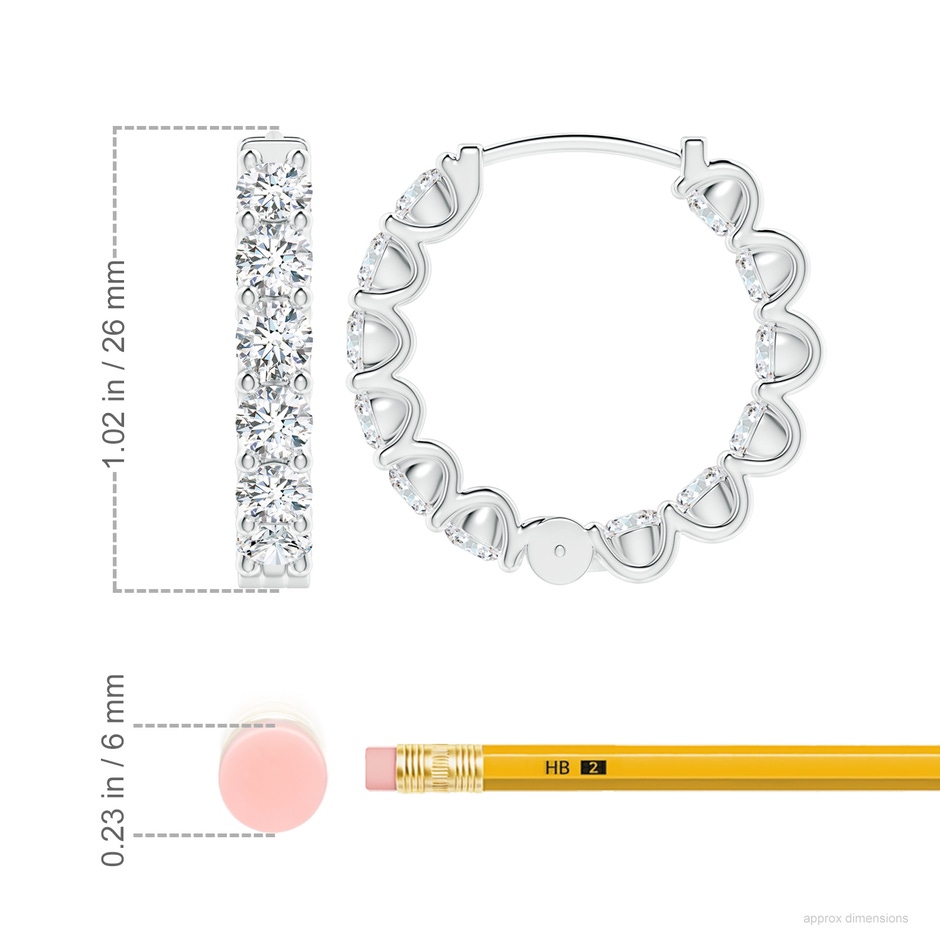 4mm FGVS Lab-Grown Prong-Set Diamond Inside Out Hoop Earrings in P950 Platinum ruler