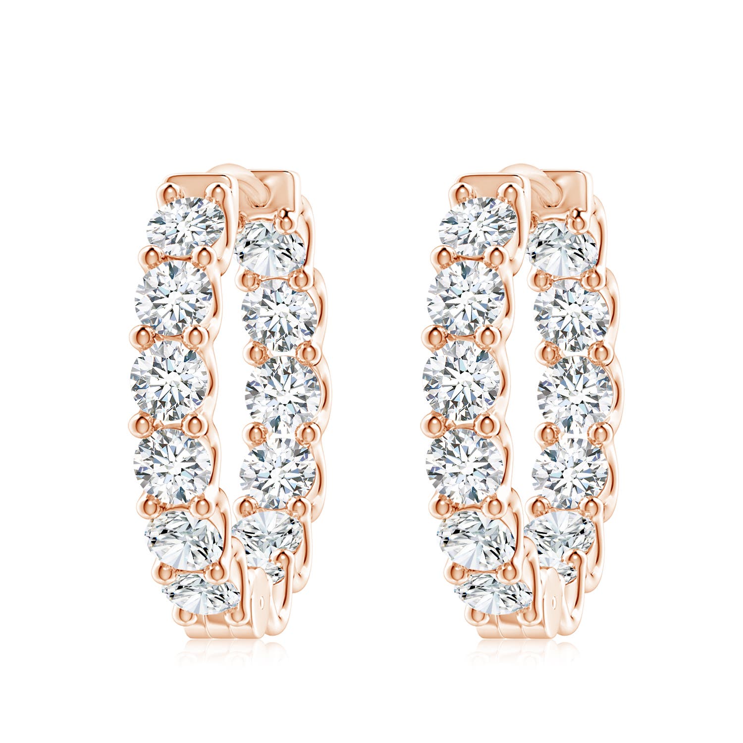 4mm FGVS Lab-Grown Prong-Set Round Diamond Inside Out Hinged Clip Hoop Earrings in Rose Gold