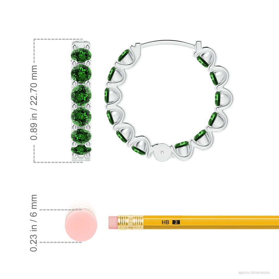 3.5mm Labgrown Lab-Grown Prong-Set Emerald Inside Out Hoop Earrings in P950 Platinum ruler