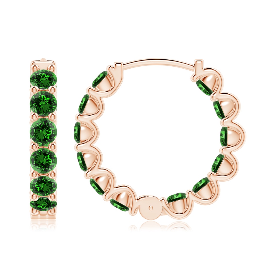 3.5mm Labgrown Lab-Grown Prong-Set Emerald Inside Out Hoop Earrings in Rose Gold side 199