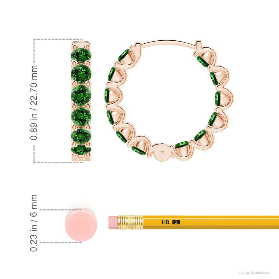 3.5mm Labgrown Lab-Grown Prong-Set Emerald Inside Out Hoop Earrings in Rose Gold ruler