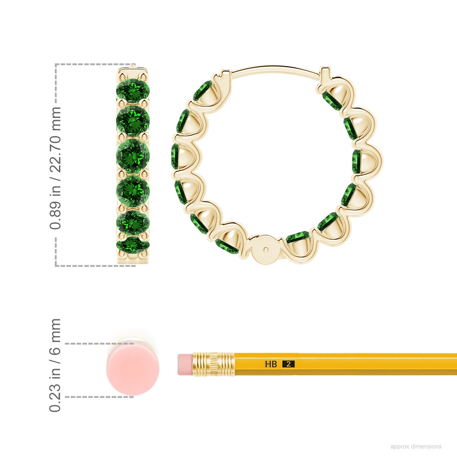 3.5mm Labgrown Lab-Grown Prong-Set Emerald Inside Out Hoop Earrings in Yellow Gold ruler