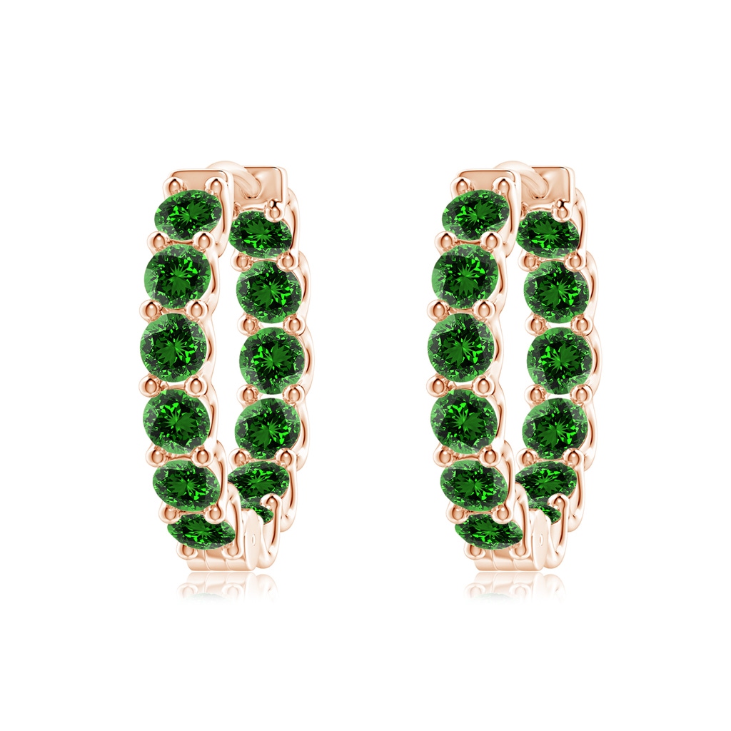 3mm Labgrown Lab-Grown Prong-Set Emerald Inside Out Hoop Earrings in Rose Gold